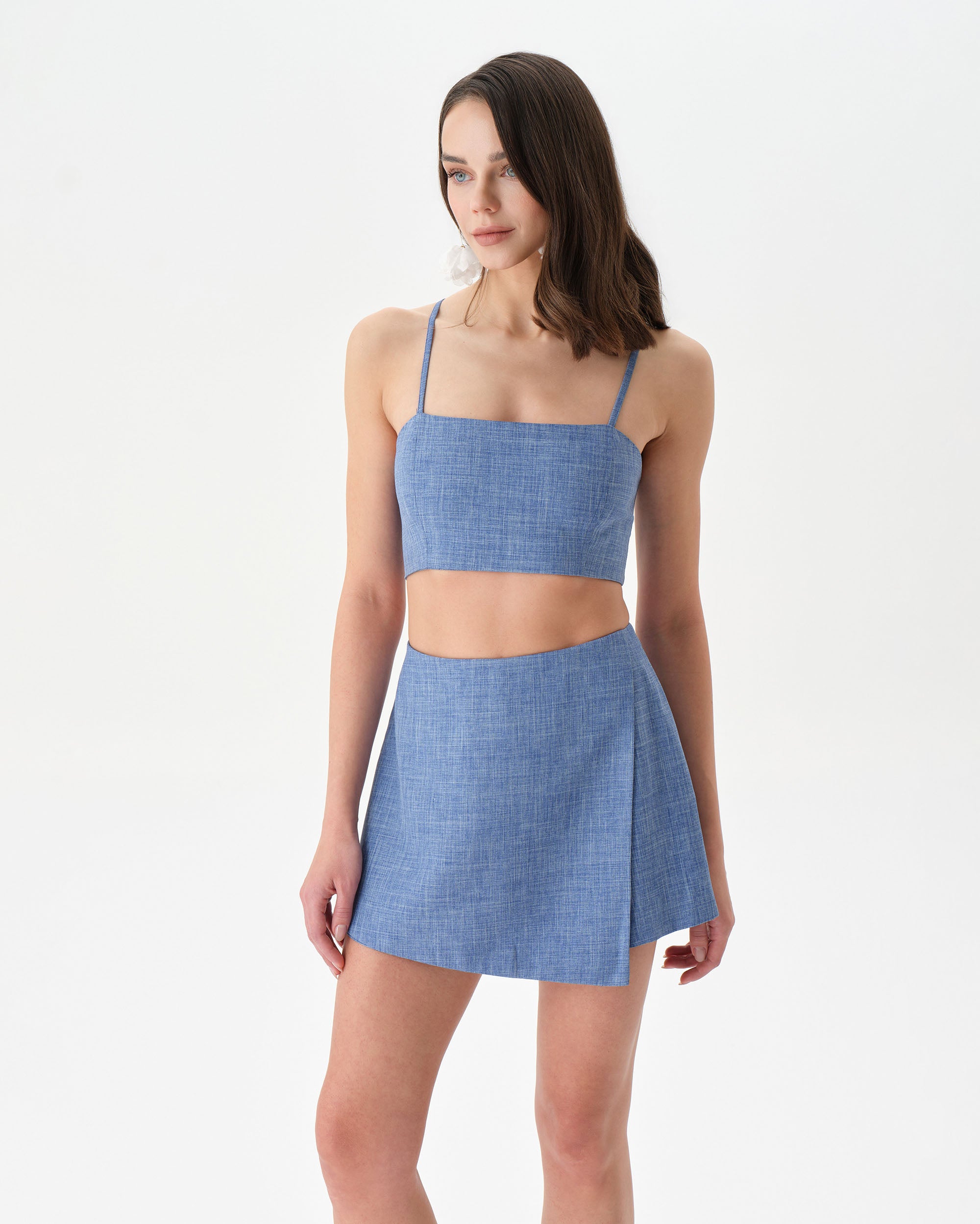 Chambray Blue Skort Crop Top Set