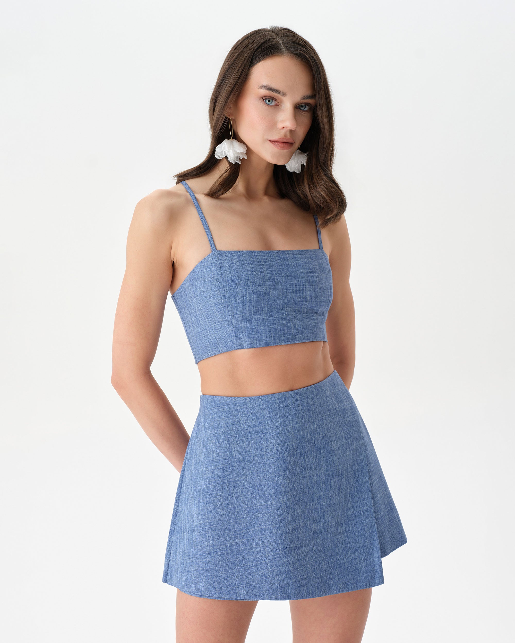 Chambray Blue Skort Crop Top Set