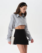 Gray Extra Long Sleeve Oversized Crop Shirt