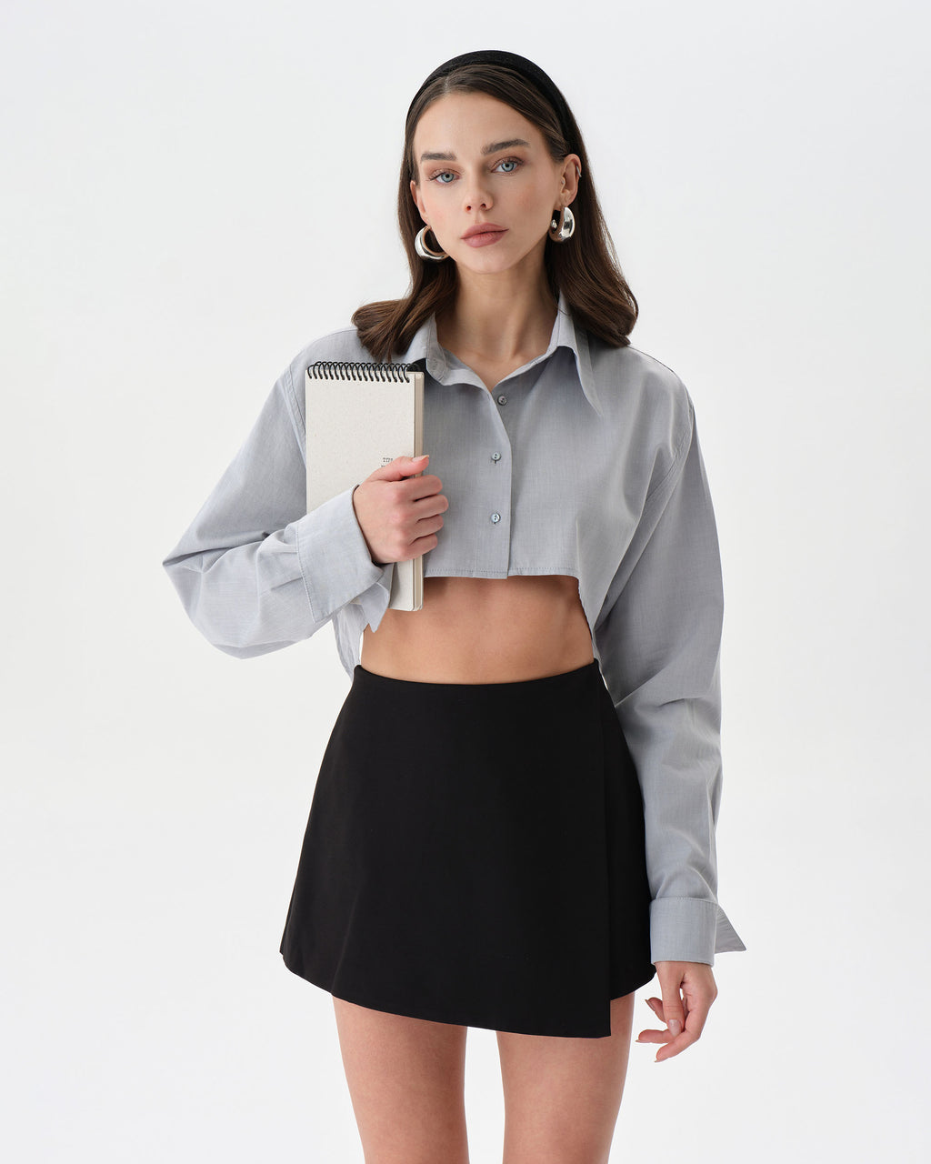 Gray Extra Long Sleeve Oversized Crop Shirt
