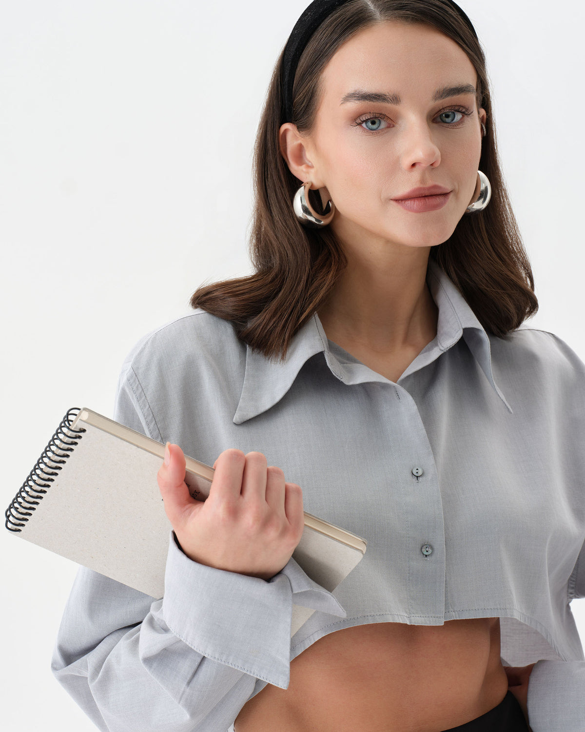 Gray Extra Long Sleeve Oversized Crop Shirt