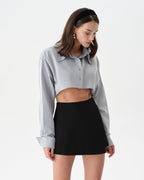 Gray Extra Long Sleeve Oversized Crop Shirt
