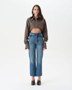 Brown Extra Long Sleeve Oversized Crop Shirt
