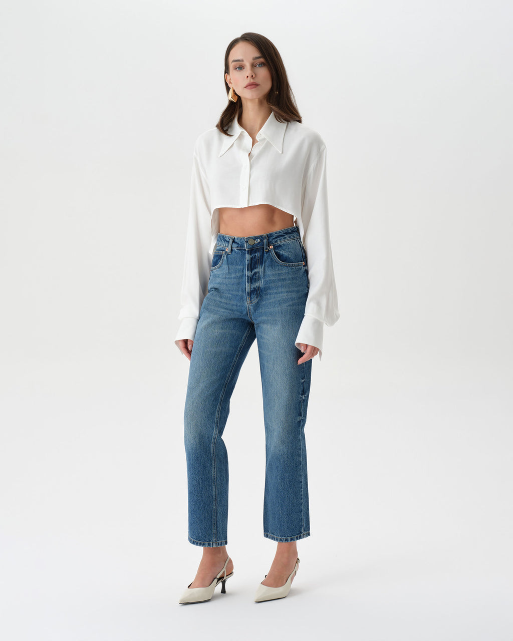 White Extra Long Sleeve Oversized Crop Shirt