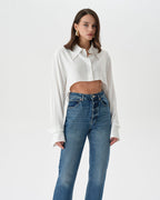 White Extra Long Sleeve Oversized Crop Shirt