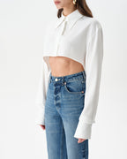 White Extra Long Sleeve Oversized Crop Shirt