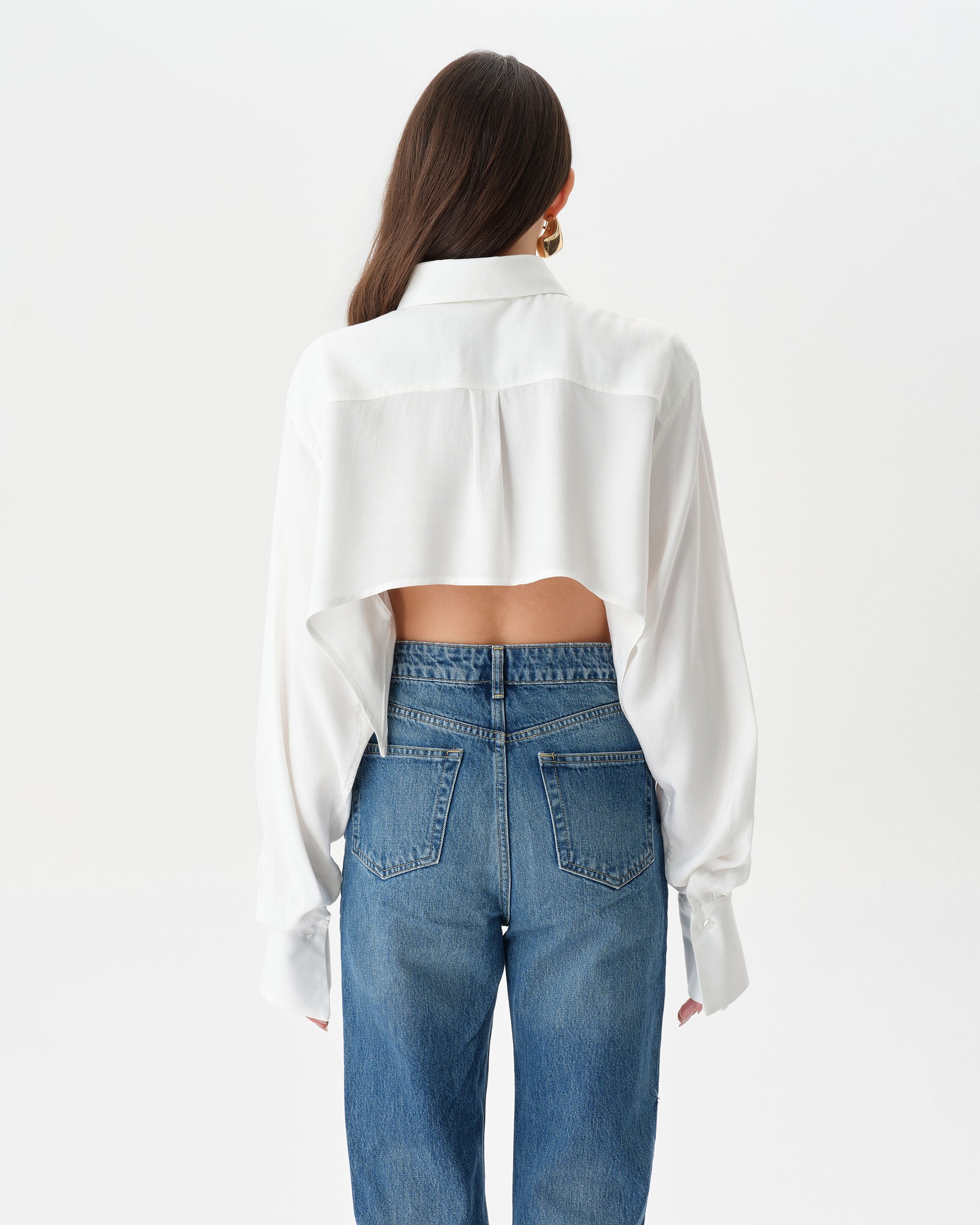 White Extra Long Sleeve Oversized Crop Shirt