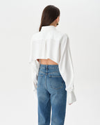 White Extra Long Sleeve Oversized Crop Shirt