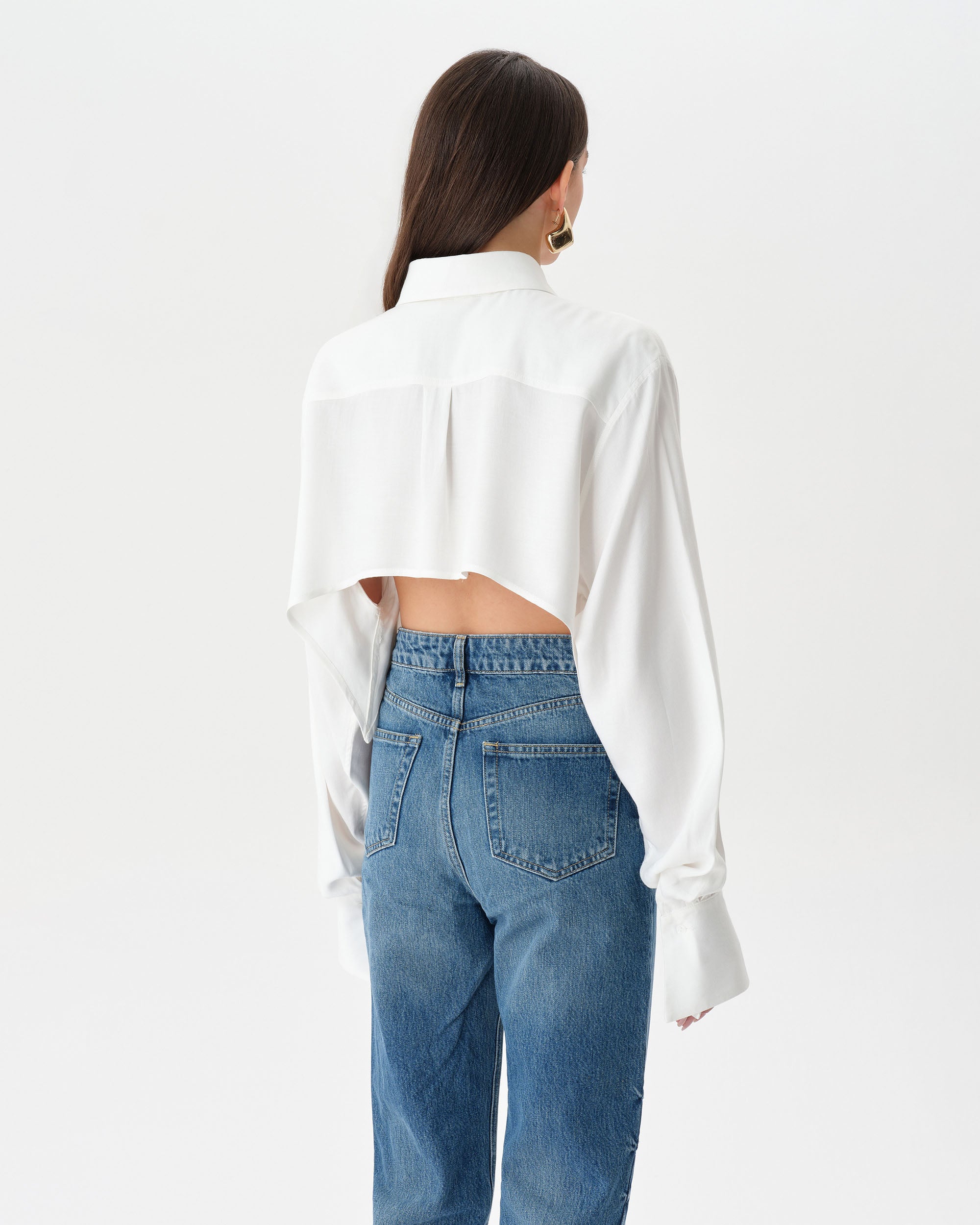 White Extra Long Sleeve Oversized Crop Shirt