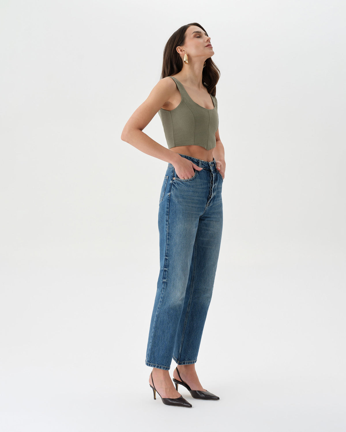 Olive Mist Lace Up Top