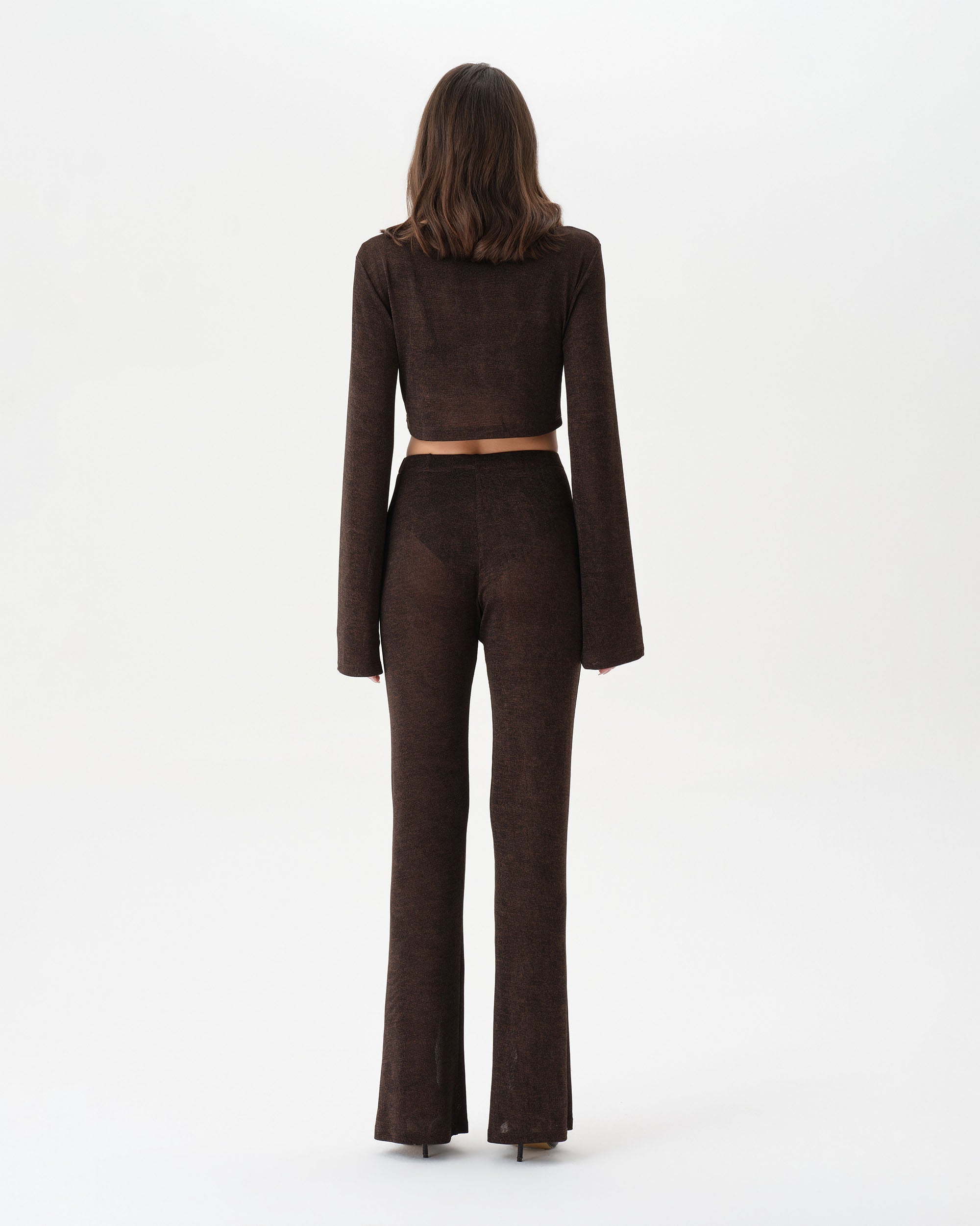 Dark Brown See-Through Set With Flare Trousers